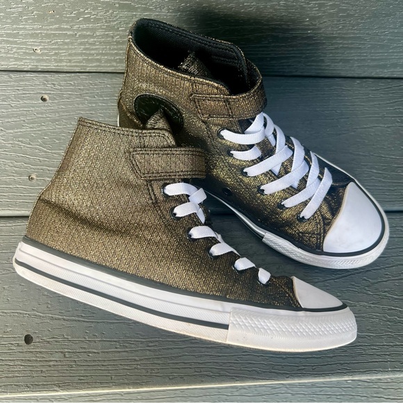 CONVERSE METALLIC GOLD HIGH TOP SNEAKERS GIRLS SIZE 3 - Picture 1 of 10